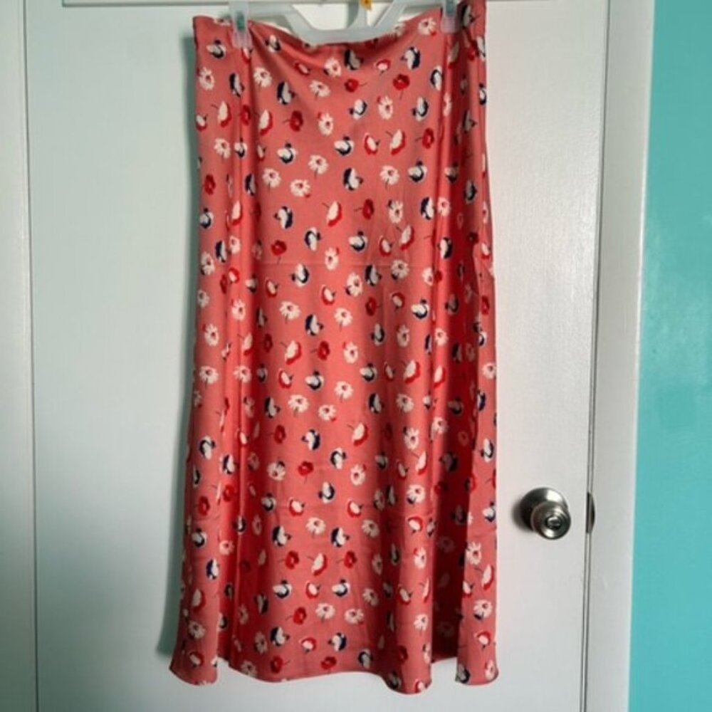 LOFT Floral coral Skirt L - Picture 3 of 6